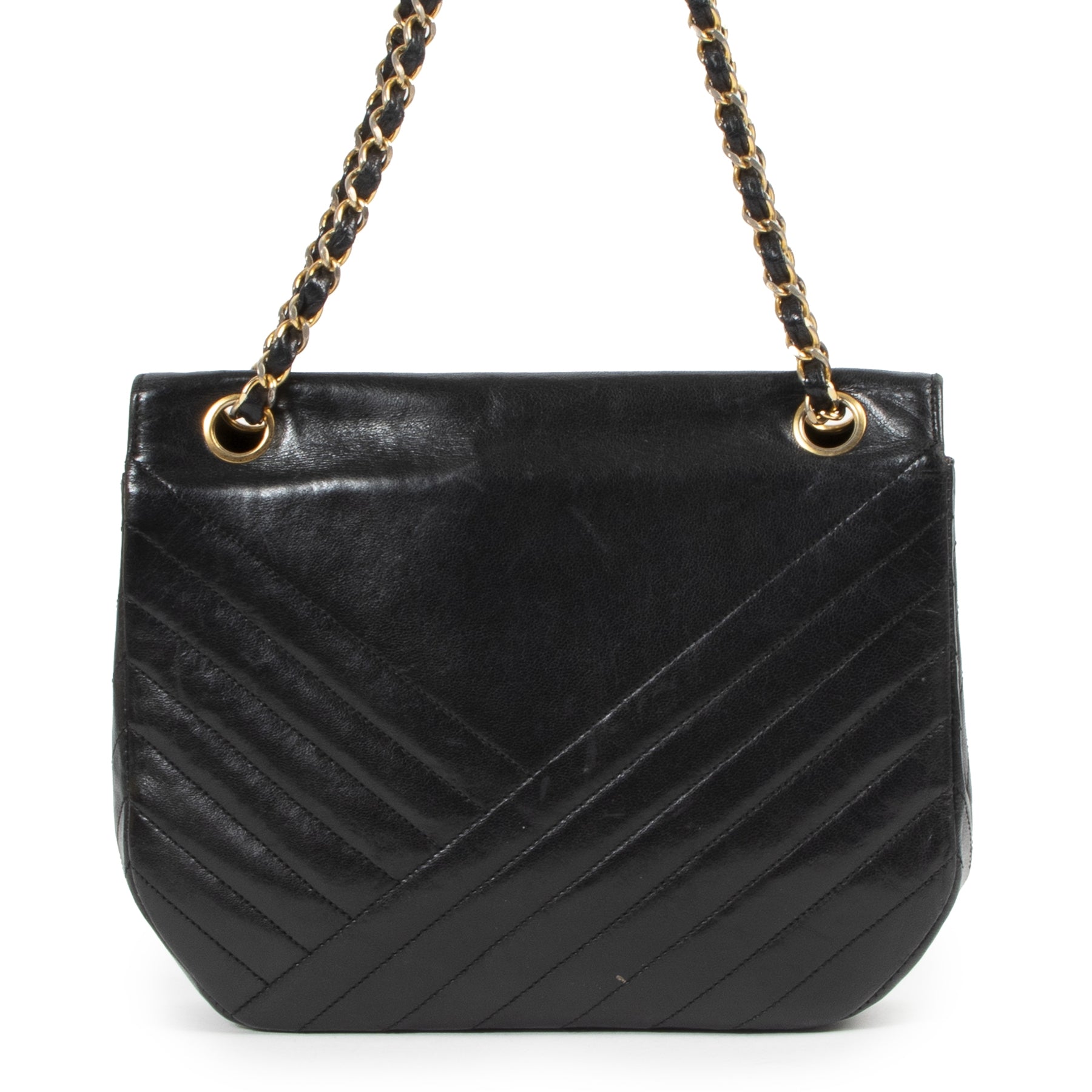 koop veilig online tegen de beste prijs Chanel Vintage Black Chevron Flap Bag