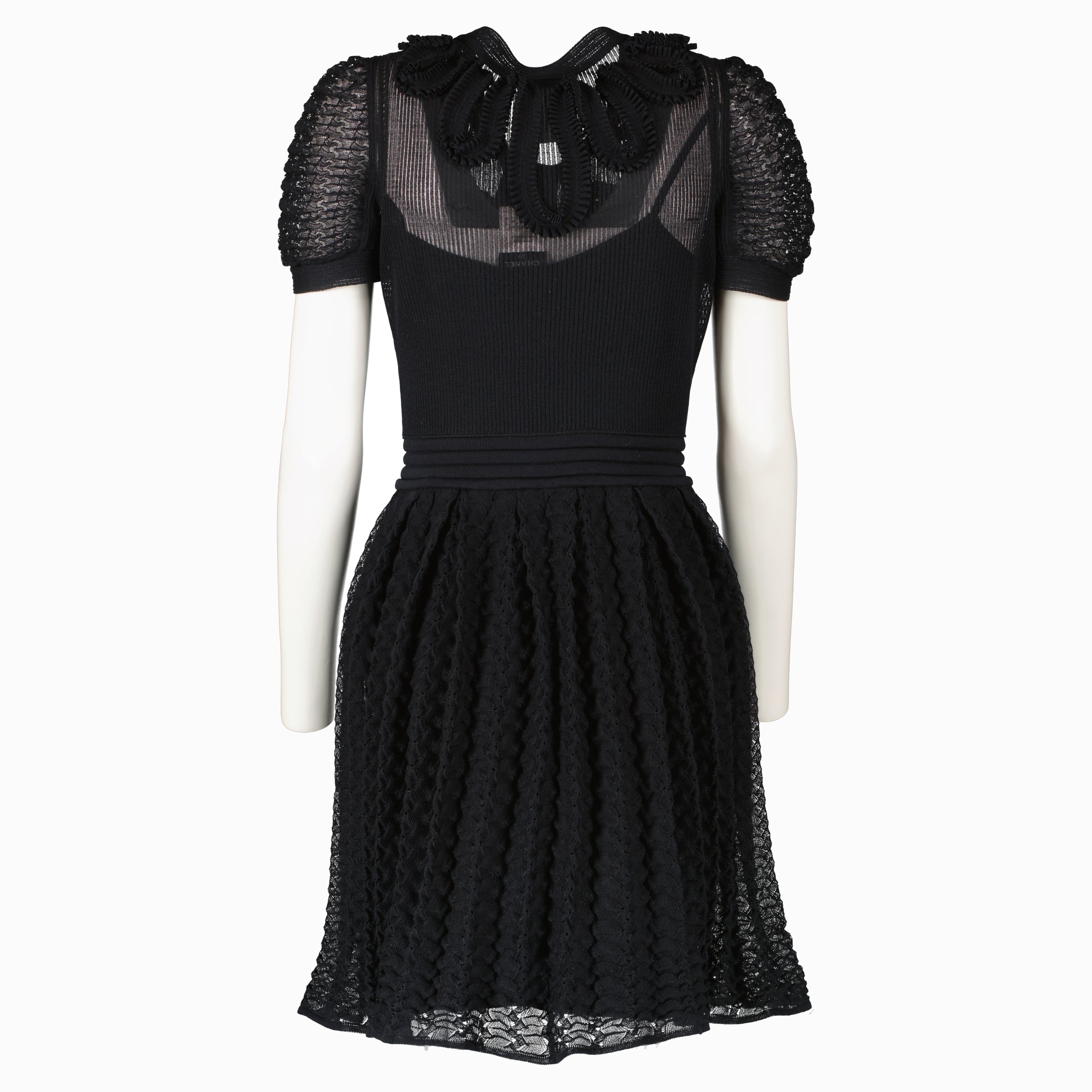 Chanel Black Ribbon Tie 10S Knit Dress