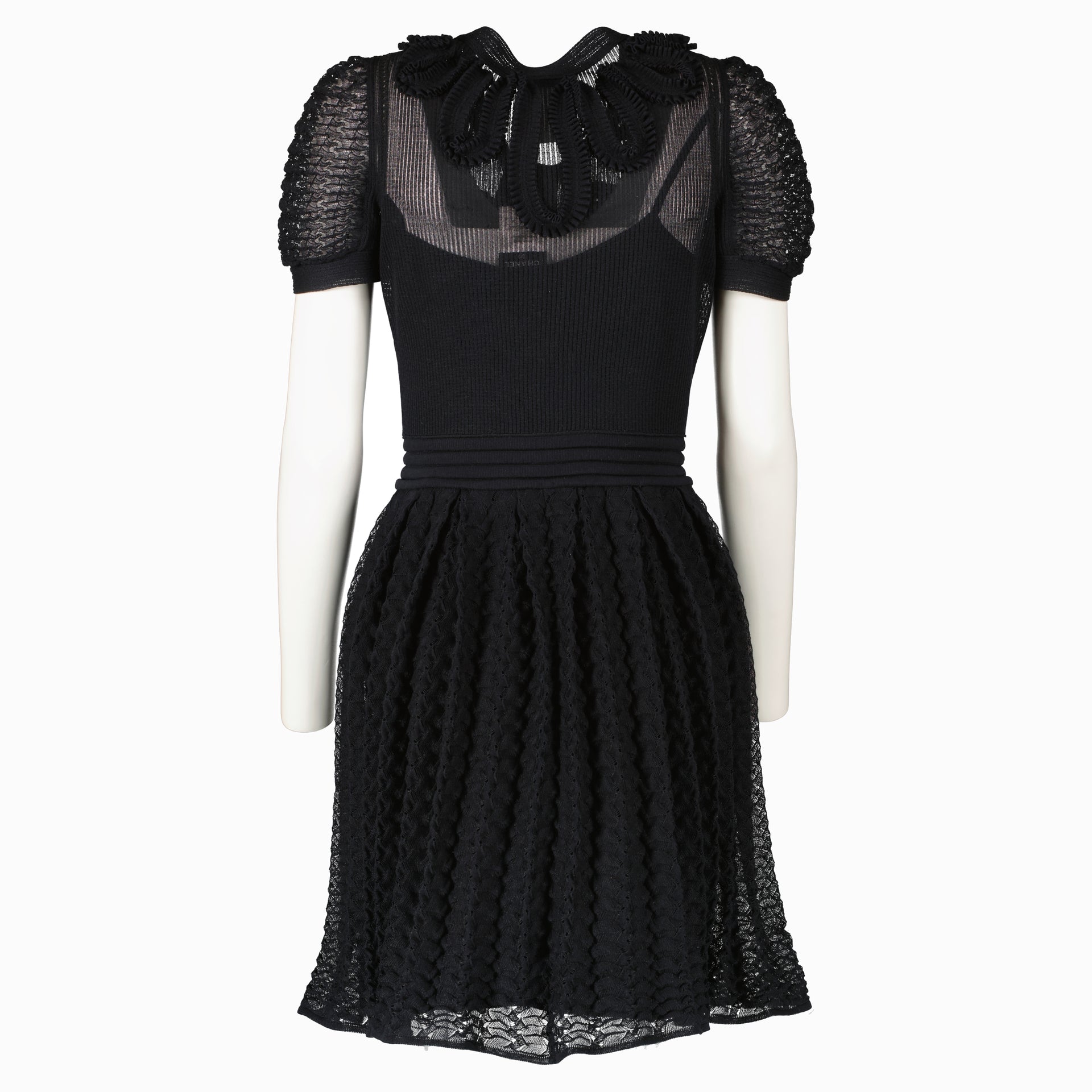 Chanel Black Ribbon Tie 10S Knit Dress - Size 34