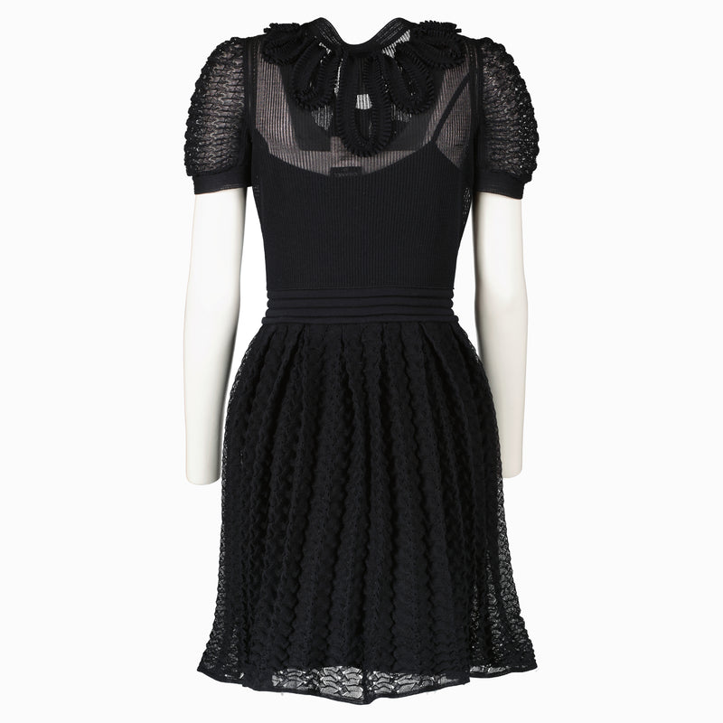 Chanel Black Ribbon Tie 10S Knit Dress - Size 34