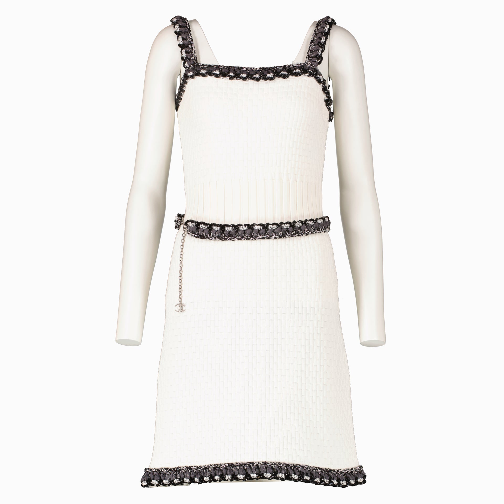 Chanel 14P White Knit Chain Belt Dress - Size 40