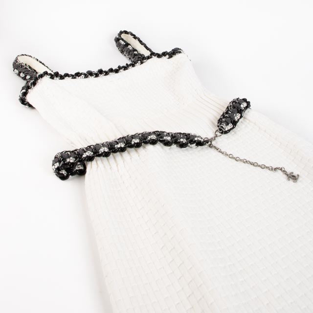 Chanel 14P White Knit Chain Belt Dress - Size 40
