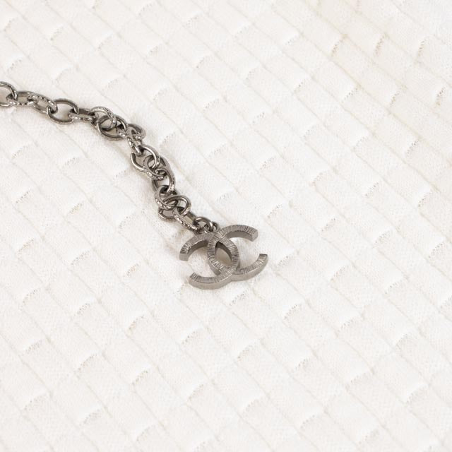 Chanel 14P White Knit Chain Belt Dress - Size 40