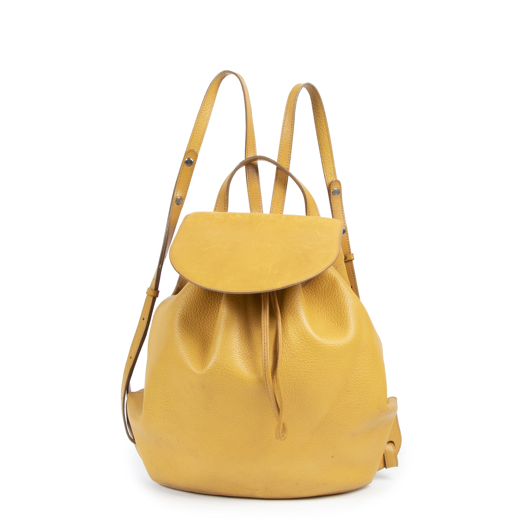 Authentieke Tweedehands Delvaux Ochre Yellow Vintage Backpack juiste prijs veilig online shoppen luxe merken webshop winkelen Antwerpen België mode fashion