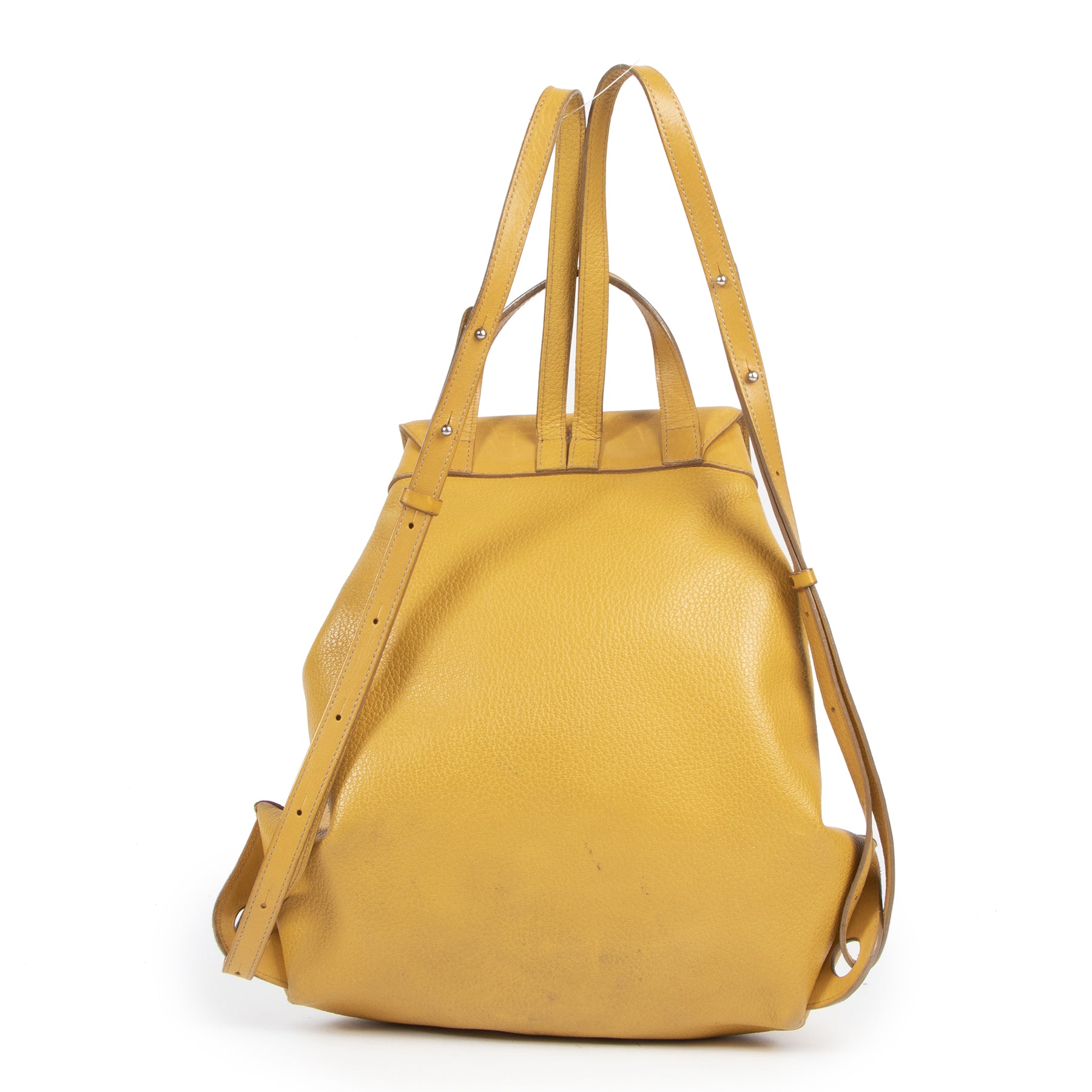 Authentieke Tweedehands Delvaux Ochre Yellow Vintage Backpack juiste prijs veilig online shoppen luxe merken webshop winkelen Antwerpen België mode fashion