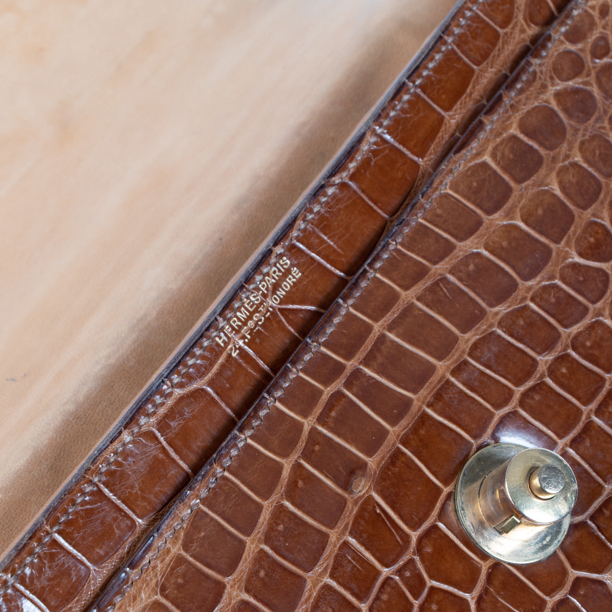 Hermès Jaren '40 Krokodil Porosus Tas met Bovenhandvat