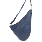 Authentieke Tweedehands Delvaux Blue Leather Sling Bag juiste prijs veilig online shoppen luxe merken webshop winkelen Antwerpen België mode fashion