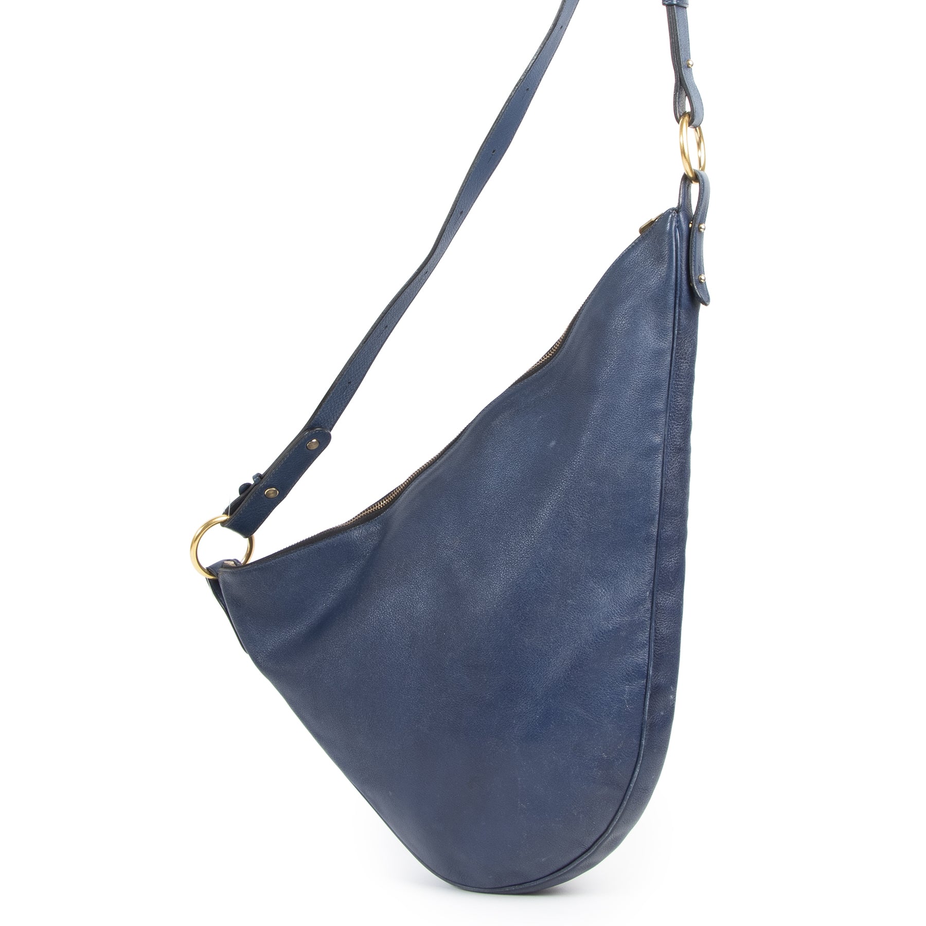 Authentieke Tweedehands Delvaux Blue Leather Sling Bag juiste prijs veilig online shoppen luxe merken webshop winkelen Antwerpen België mode fashion