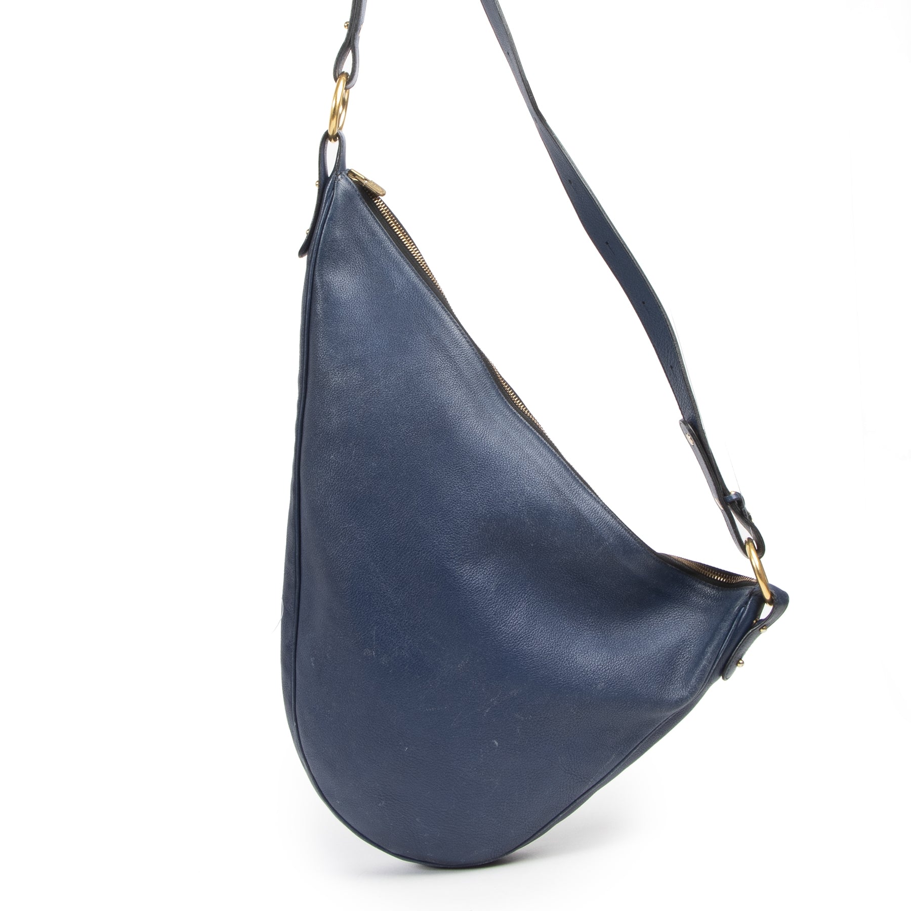 Authentieke Tweedehands Delvaux Blue Leather Sling Bag juiste prijs veilig online shoppen luxe merken webshop winkelen Antwerpen België mode fashion
