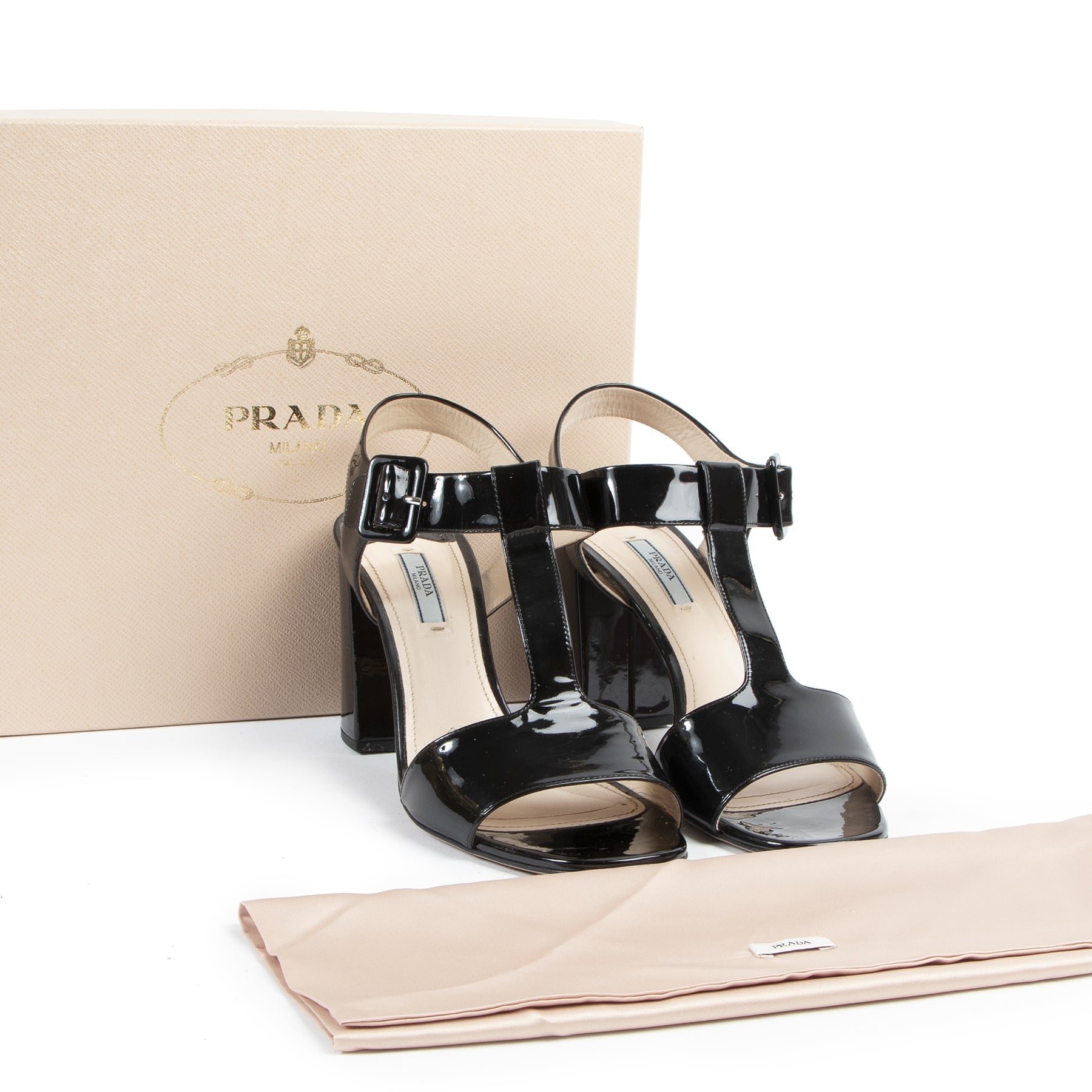 Authentic secondhand Prada Black Patent Leather Heel Sandals - Size 41 designer shoes fashion luxury vintage webshop safe secure online shopping