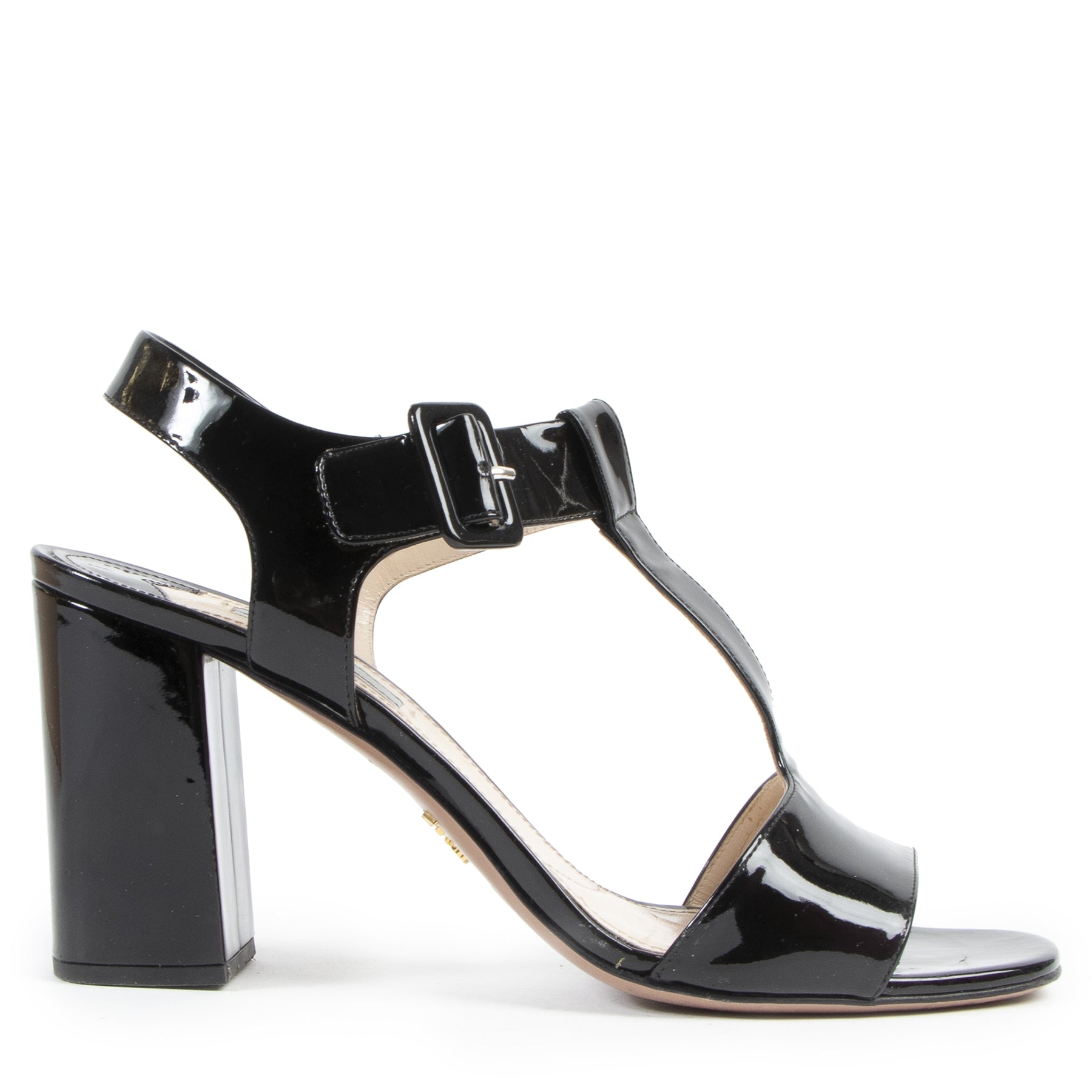 Authentic secondhand Prada Black Patent Leather Heel Sandals - Size 41 designer shoes fashion luxury vintage webshop safe secure online shopping