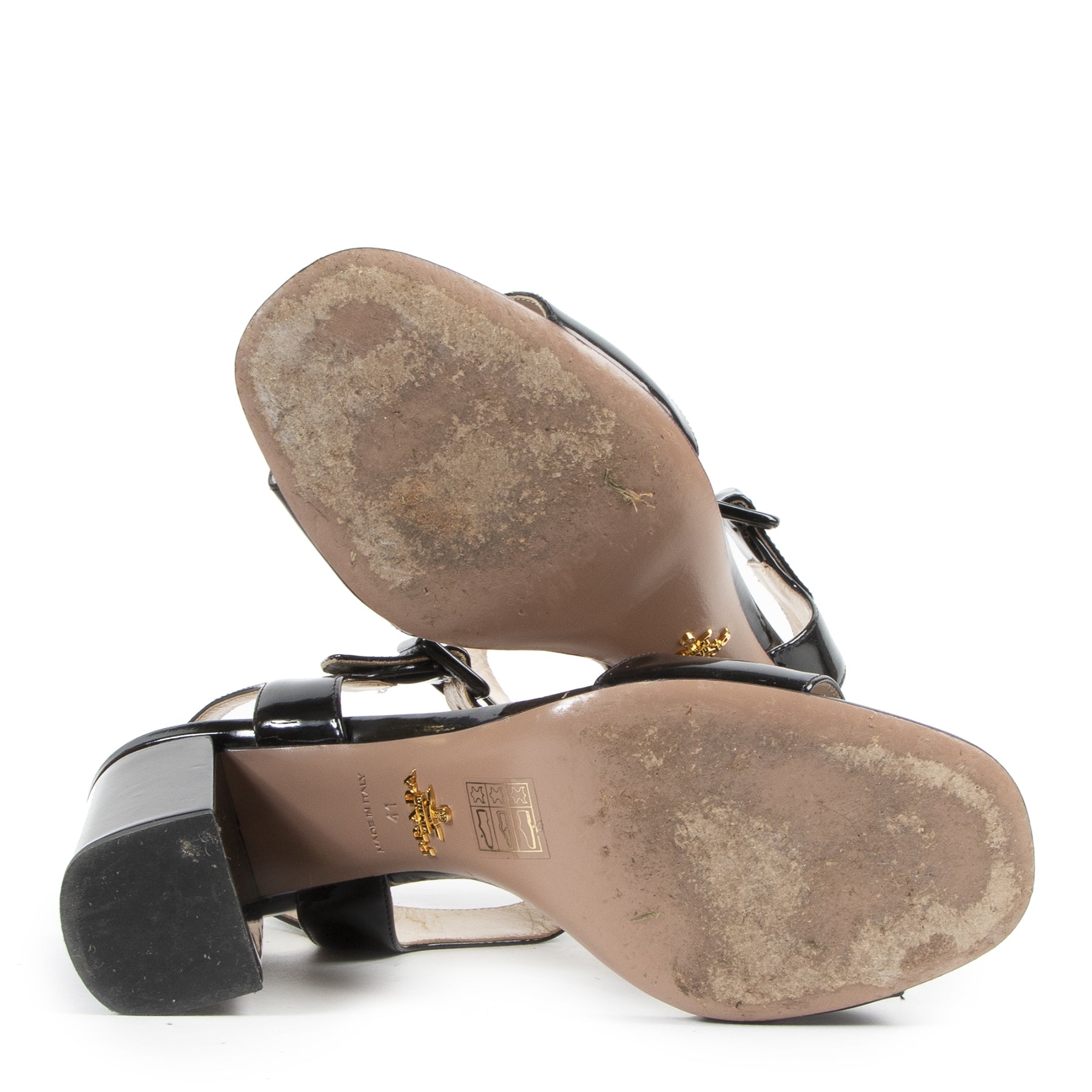 Authentieke Tweedehands Prada Black Patent Leather Heel Sandals - Size 41 juiste prijs veilig online shoppen luxe merken webshop winkelen Antwerpen België mode fashion