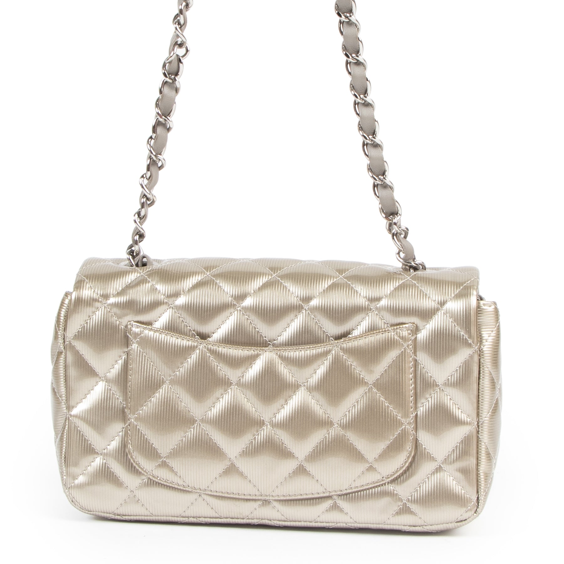 Chanel Quilted Striated Metallic Patent Mini Classic Single Flap Bag