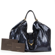 Authentic secondhand Gucci Metallic Blue Python Soft Stirrup Tote Bag designer bags fashion luxury vintage webshop safe secure online shopping