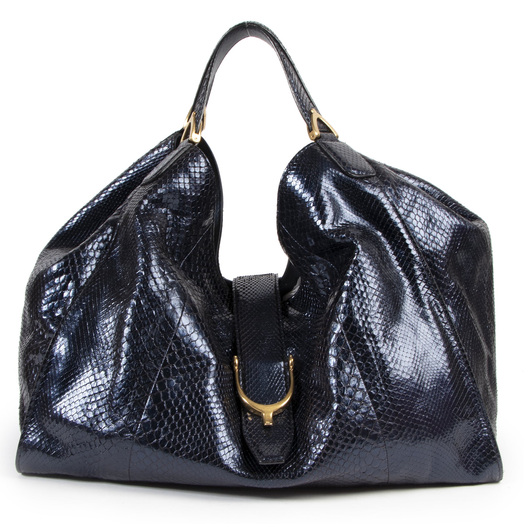 Gucci Metallic Blue Python Soft Stirrup Tote Bag – Labellov