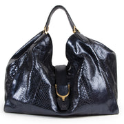 Authentic secondhand Gucci Metallic Blue Python Soft Stirrup Tote Bag designer bags fashion luxury vintage webshop safe secure online shopping