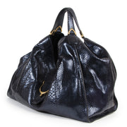 Authentieke Tweedehands Gucci Metallic Blue Python Soft Stirrup Tote Bag juiste prijs veilig online shoppen luxe merken webshop winkelen Antwerpen België mode fashion