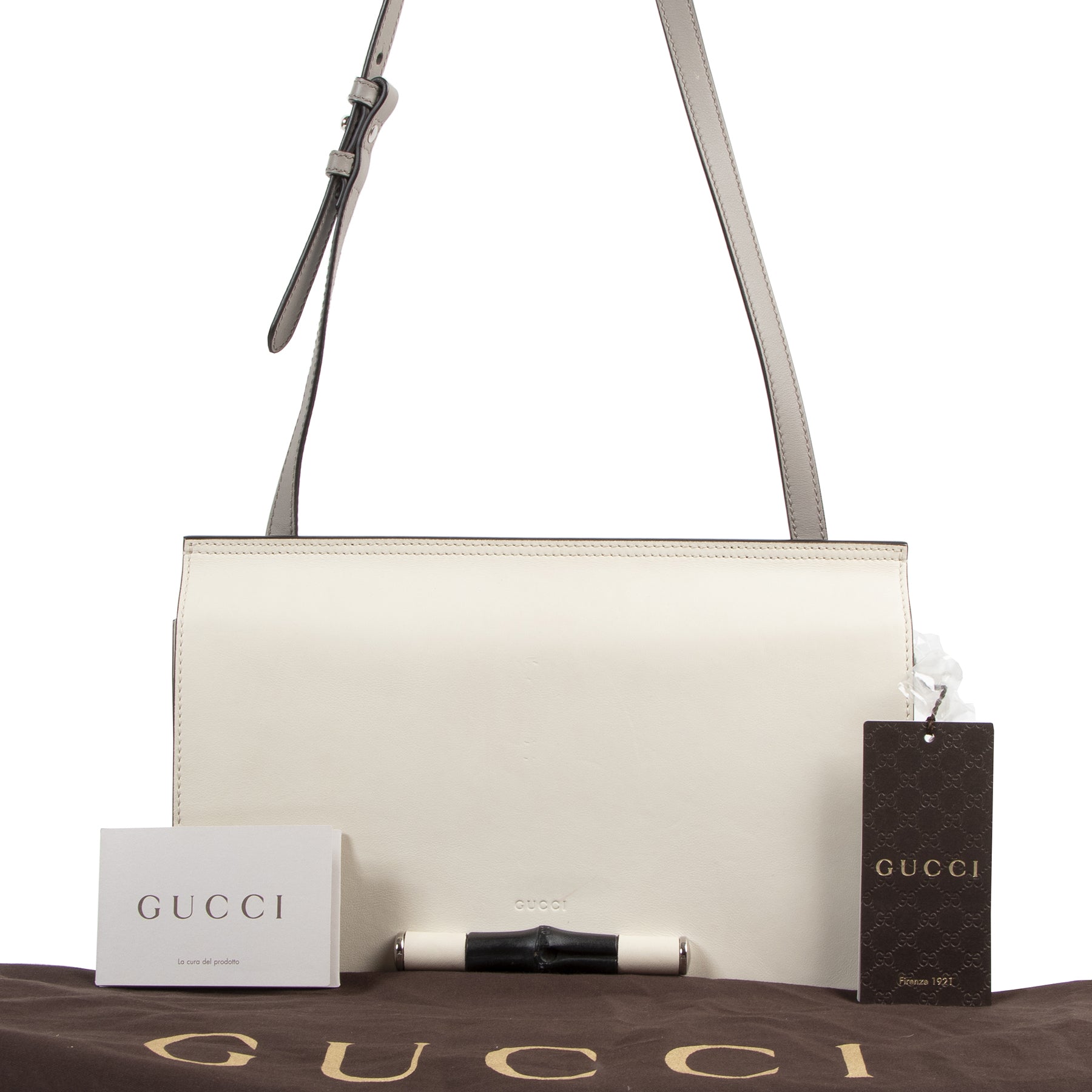 Authentic secondhand Gucci White Leather Bamboo Shoulder Bag designer bags fashion luxury vintage webshop safe secure online shopping