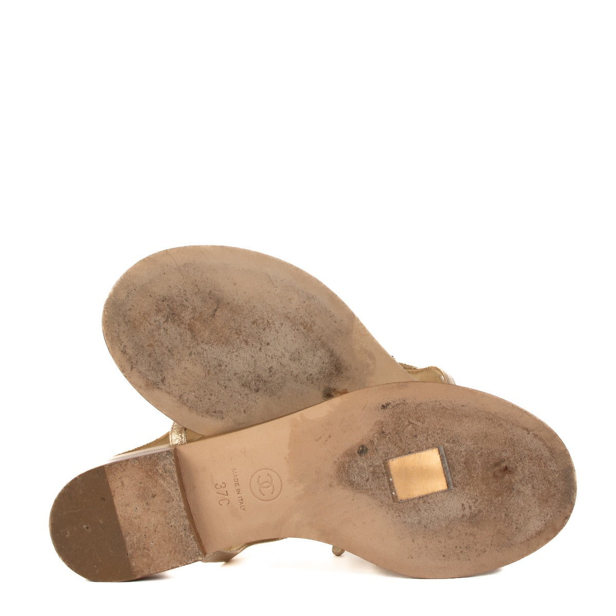 shop 100% authentic second hand Chanel Gold Sandals - Size 37C on Labellov.com