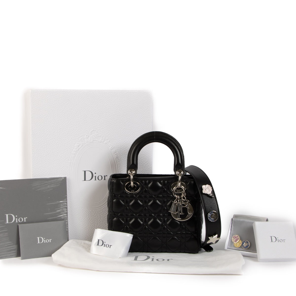 Shop safe online at Labellov in Antwerp, Brussels and Knokke this 100% authentic second hand Christian Dior Black Lambskin Small Lady Dior Top Handle