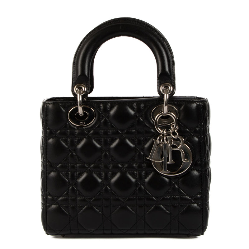 Shop safe online at Labellov in Antwerp, Brussels and Knokke this 100% authentic second hand Christian Dior Black Lambskin Small Lady Dior Top Handle