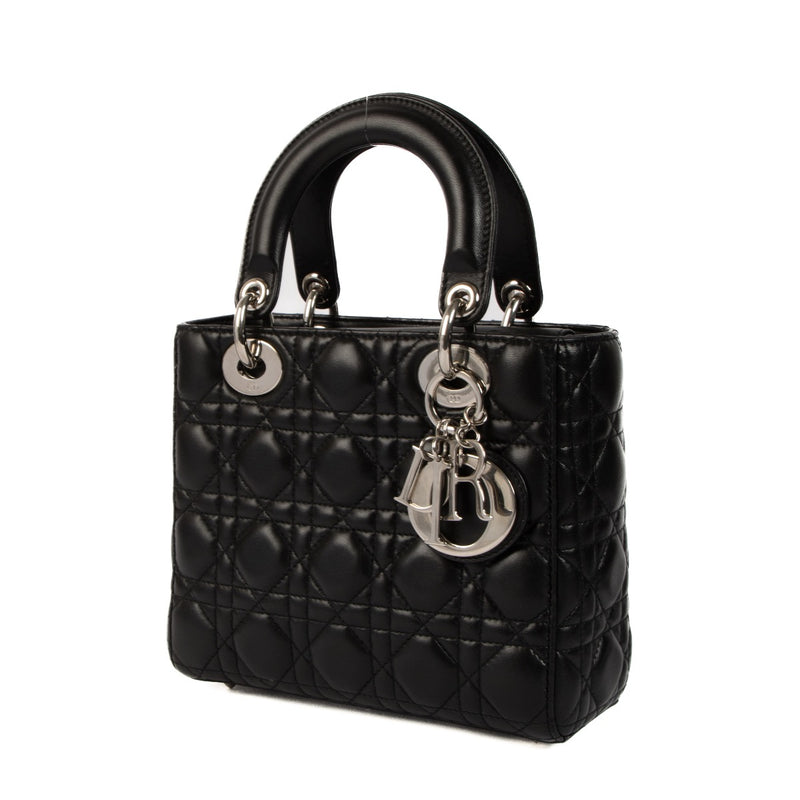 Shop safe online at Labellov in Antwerp, Brussels and Knokke this 100% authentic second hand Christian Dior Black Lambskin Small Lady Dior Top Handle