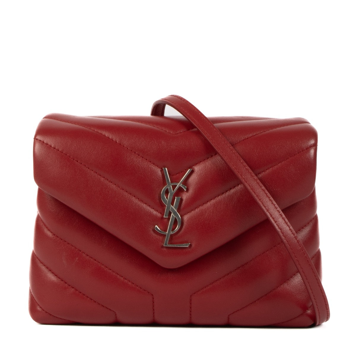 Buy an authentic second hand Saint Laurent Mini Loulou Red Crossbody Bag in very good condition at Labellov.