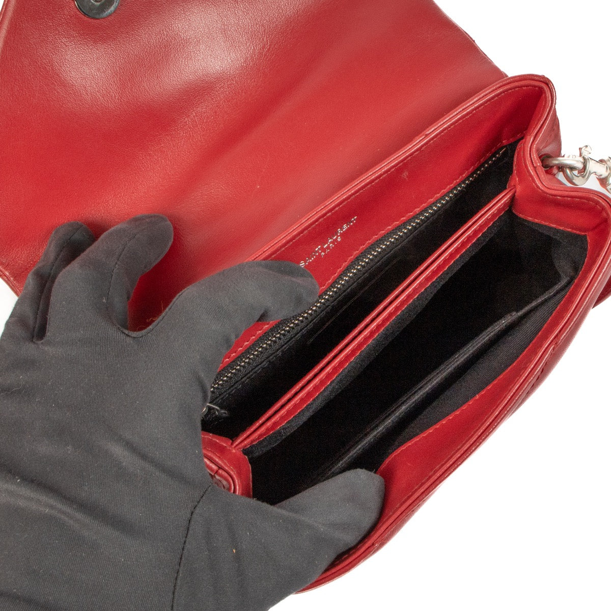 Buy an authentic second hand Saint Laurent Mini Loulou Red Crossbody Bag in very good condition at Labellov.