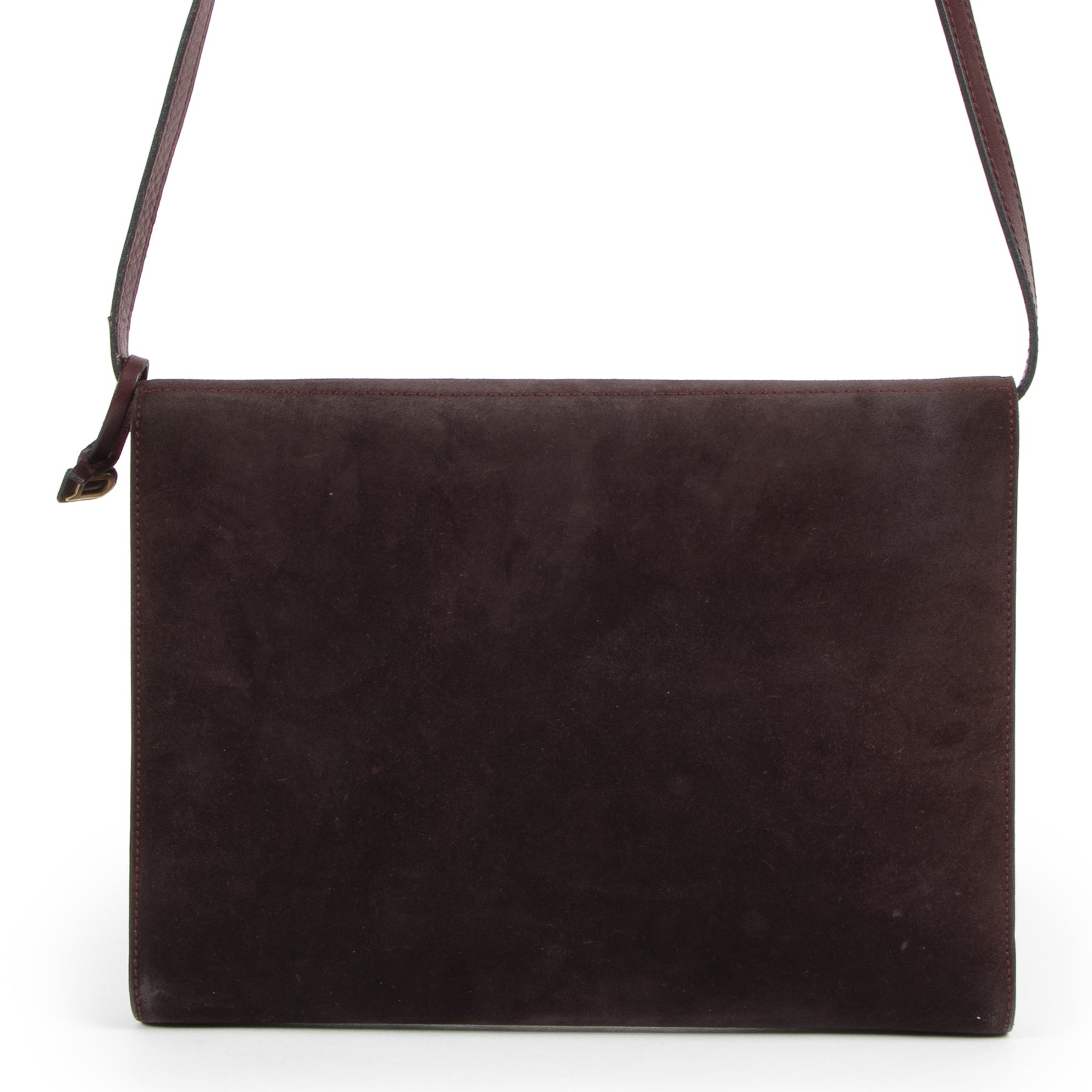 Delvaux Vintage Burgundy Suede Crossbody Bag vintage designer tassen en accessoires te koop bij Labellov