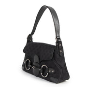 Authentic secondhand Gucci Black Monogram Canvas Horsebit Shoulder Bag designer bags fashion luxury vintage webshop safe secure online shopping