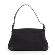 Authentieke Tweedehands Gucci Black Monogram Canvas Horsebit Shoulder Bag juiste prijs veilig online shoppen luxe merken webshop winkelen Antwerpen België mode fashion