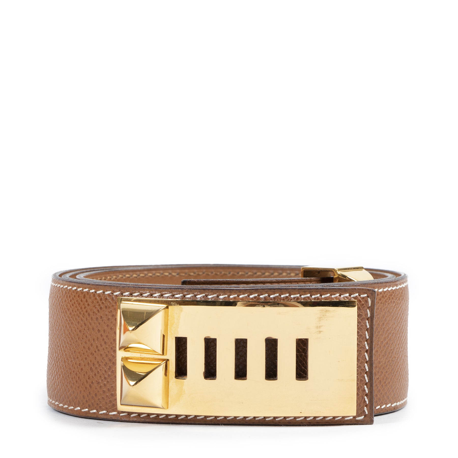 Hermès Cognac Gold Collier de Chien Riem - Maat 85