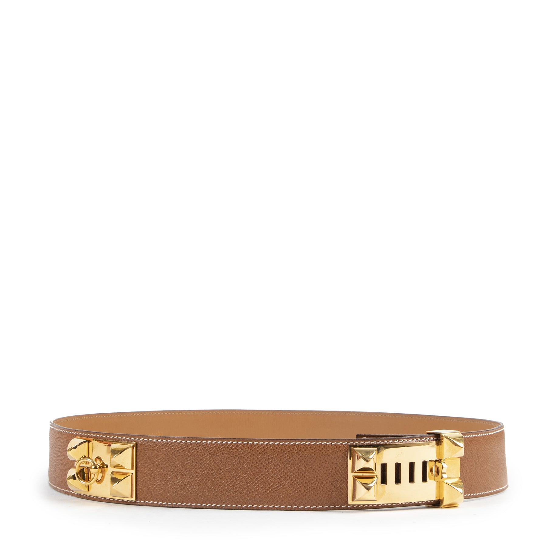 Hermès Cognac Gold Collier de Chien Riem - Maat 85