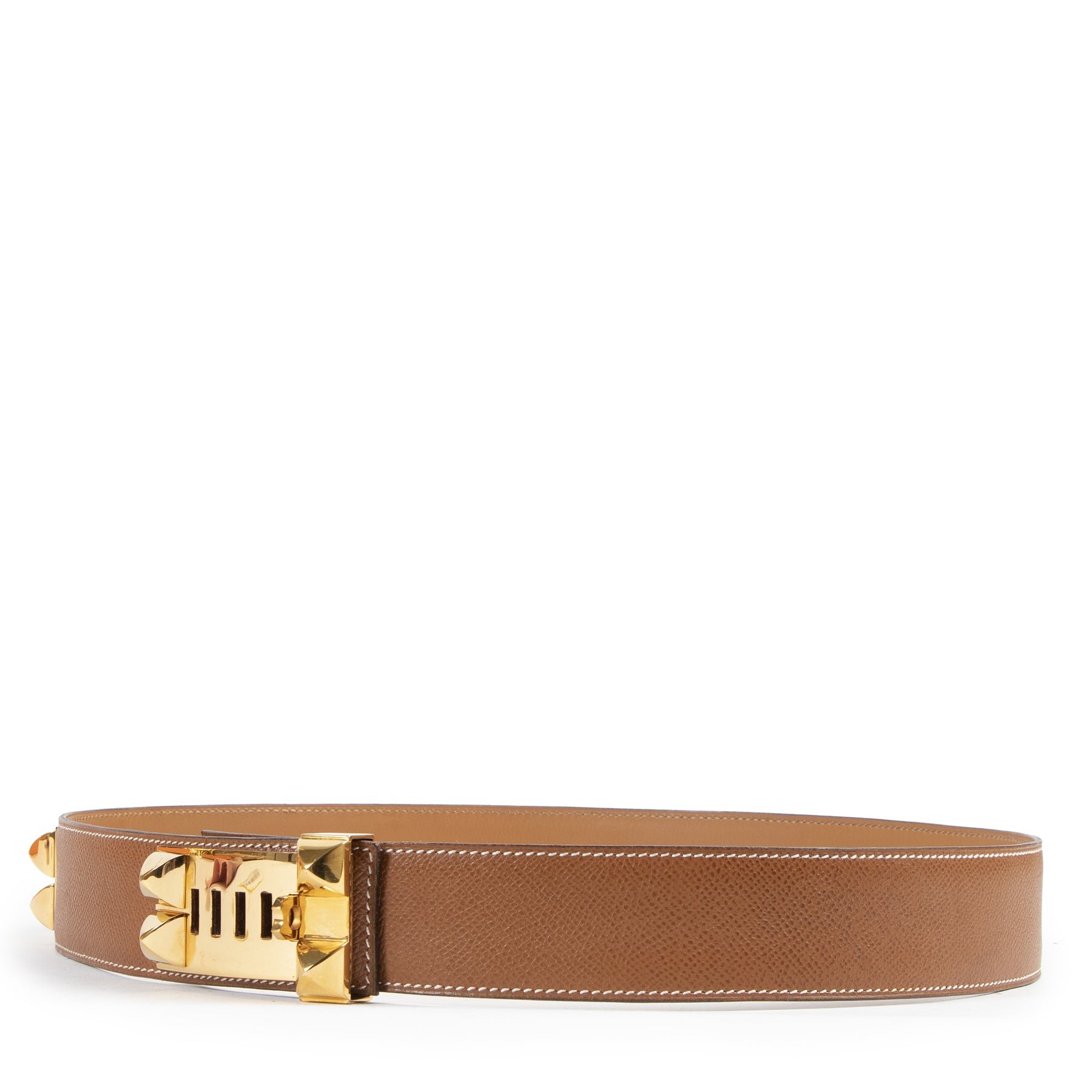 Hermès Cognac Gold Collier de Chien Riem - Maat 85
