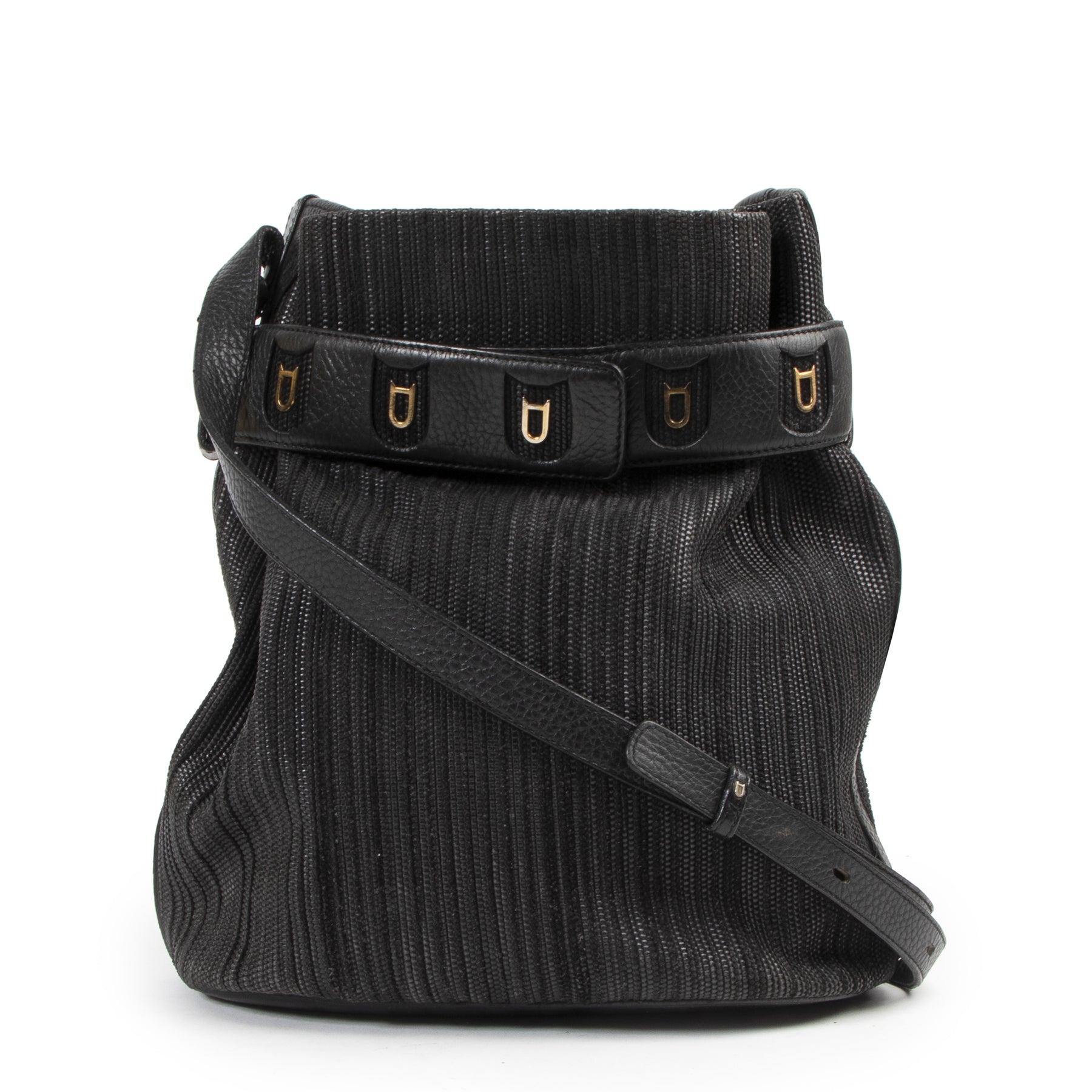 Delvaux Black/Grey Toile De Cuir Calicot Bucket Bag