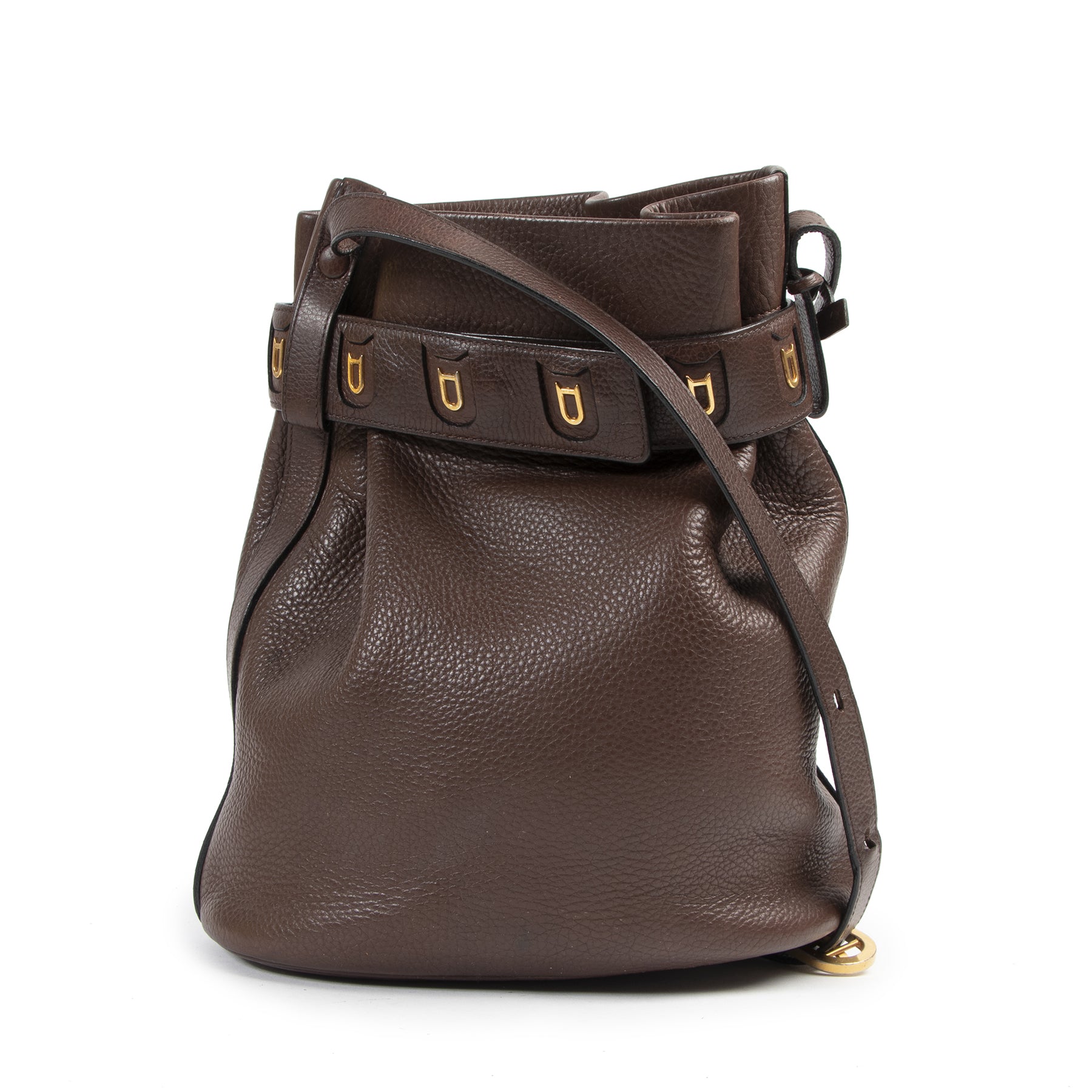 Authentic secondhand Delvaux Brown Leather Calicot Bucket Bag designer bags fashion luxury vintage webshop safe secure online shopping