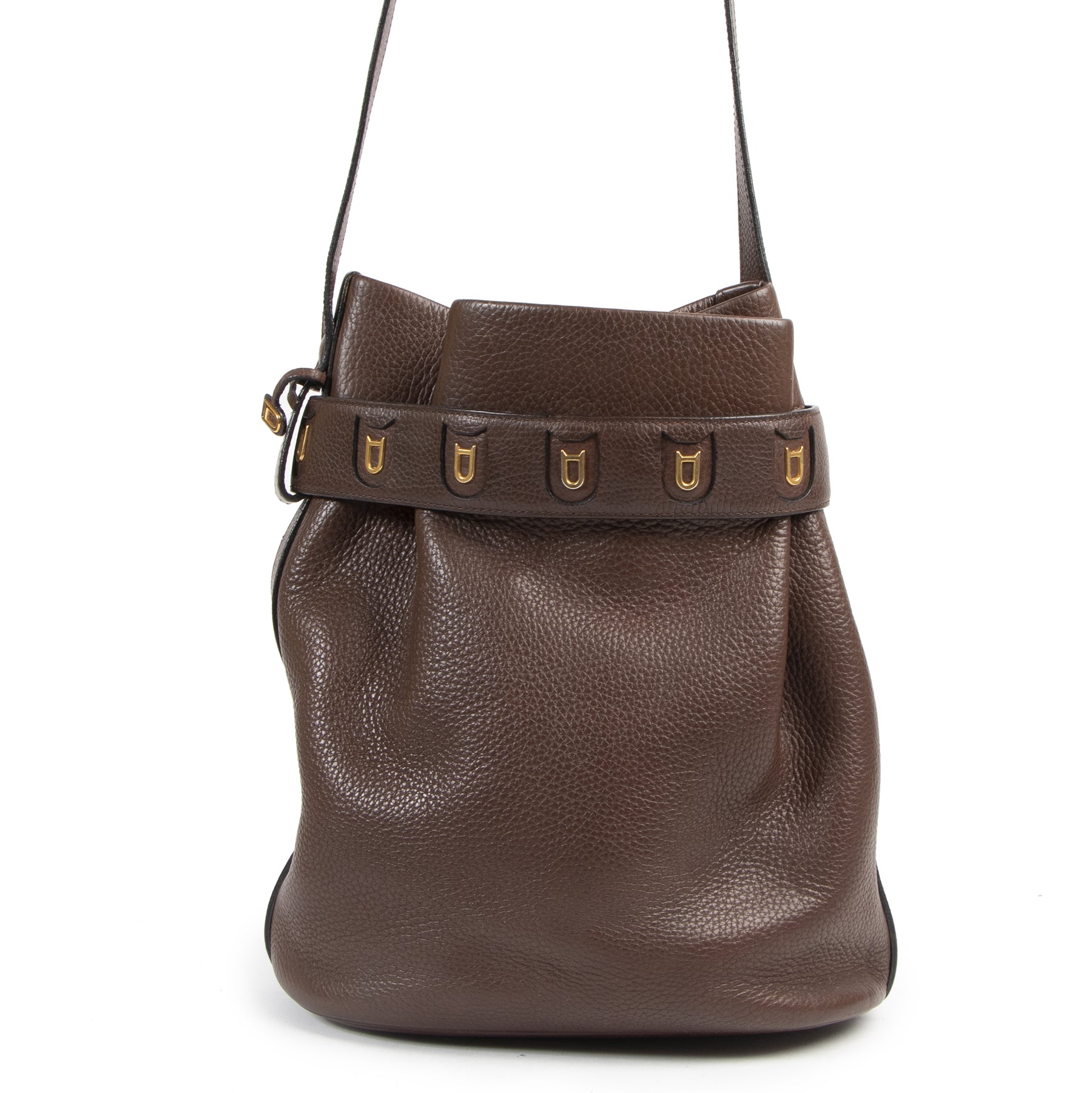 Authentic secondhand Delvaux Brown Leather Calicot Bucket Bag designer bags fashion luxury vintage webshop safe secure online shopping