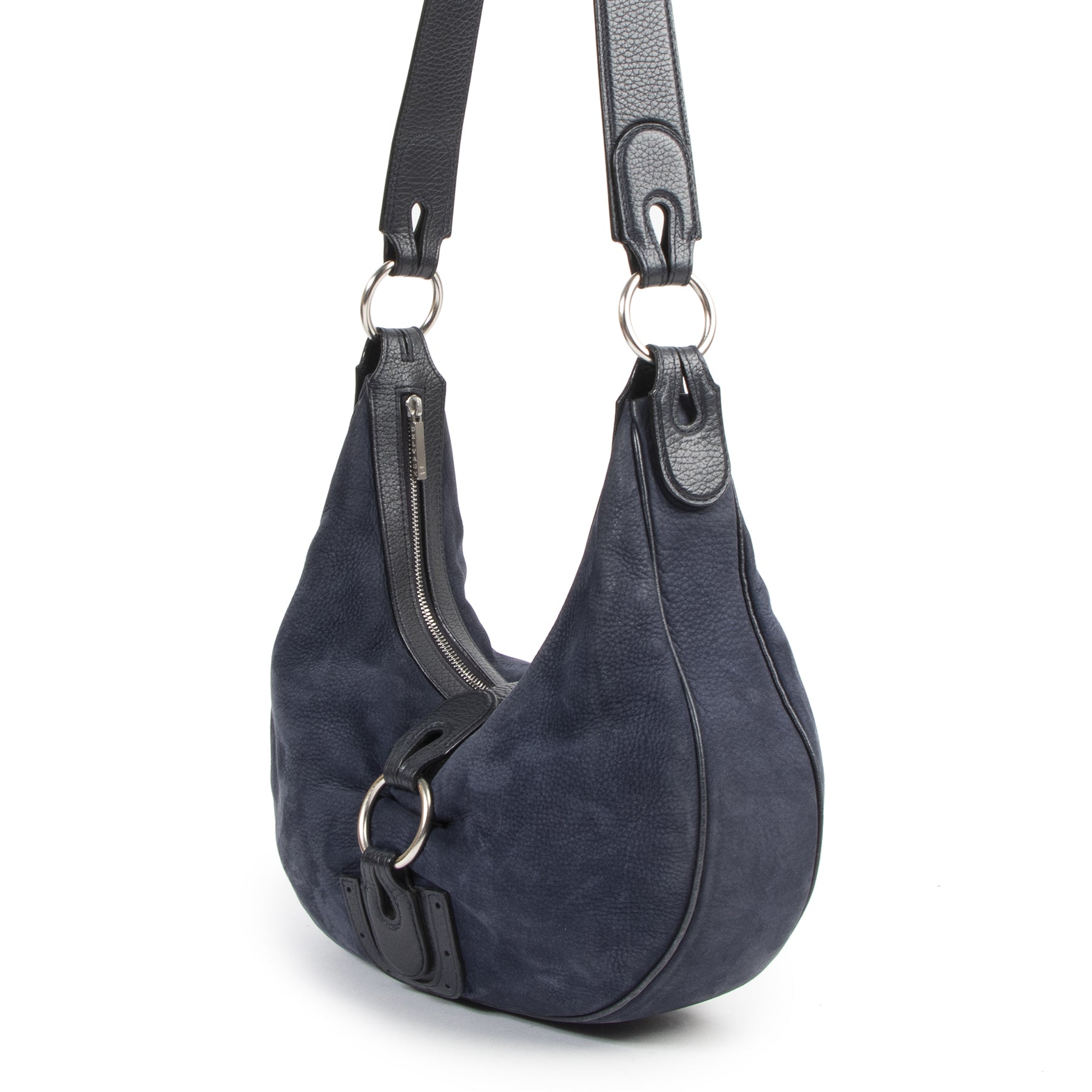 Authentic secondhand Delvaux Blue Camille Nubuck Leather Bag designer bags fashion luxury vintage webshop safe secure online shopping