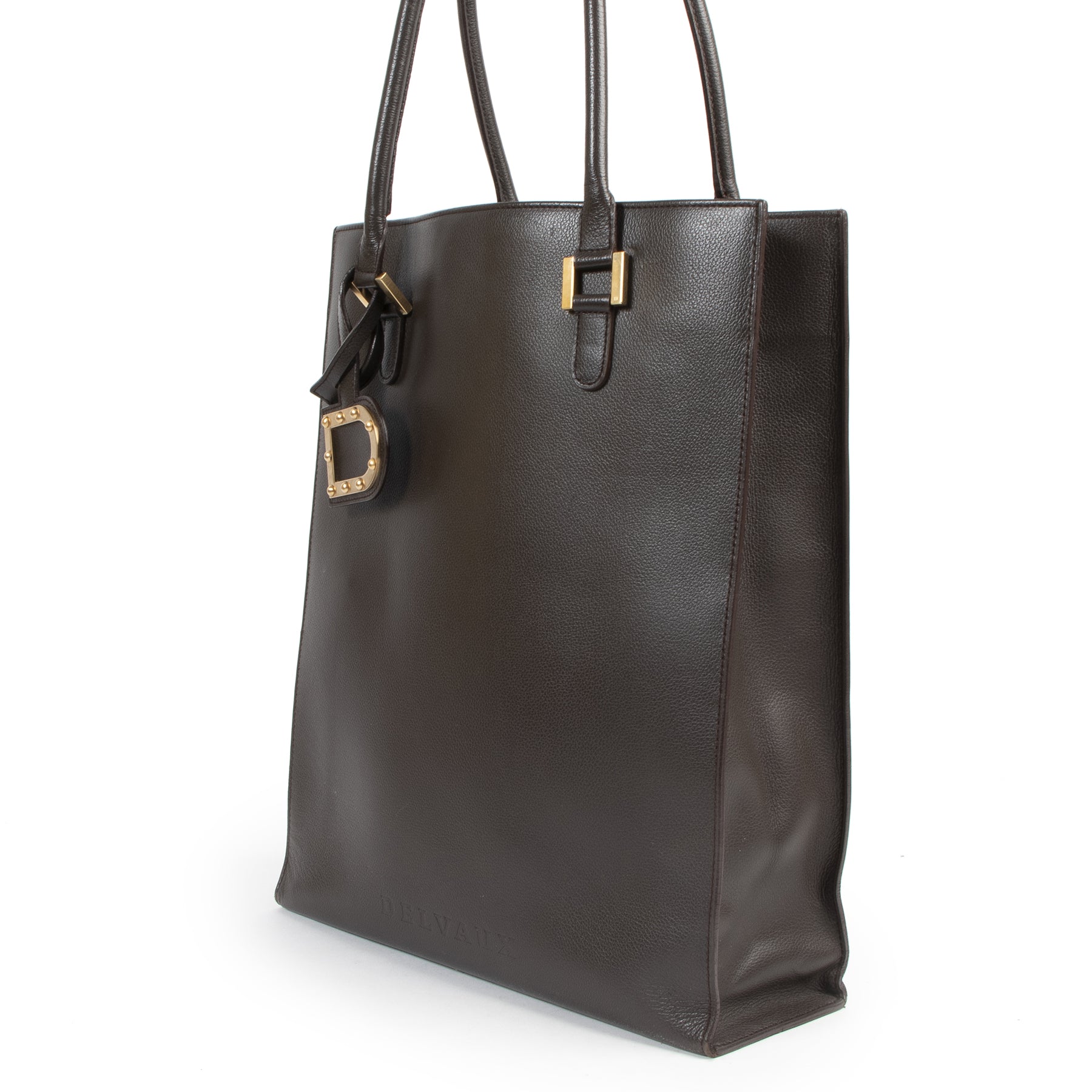 Authentieke Tweedehands Delvaux Chocolate Brown Leather Tote Bag juiste prijs veilig online shoppen luxe merken webshop winkelen Antwerpen België mode fashion