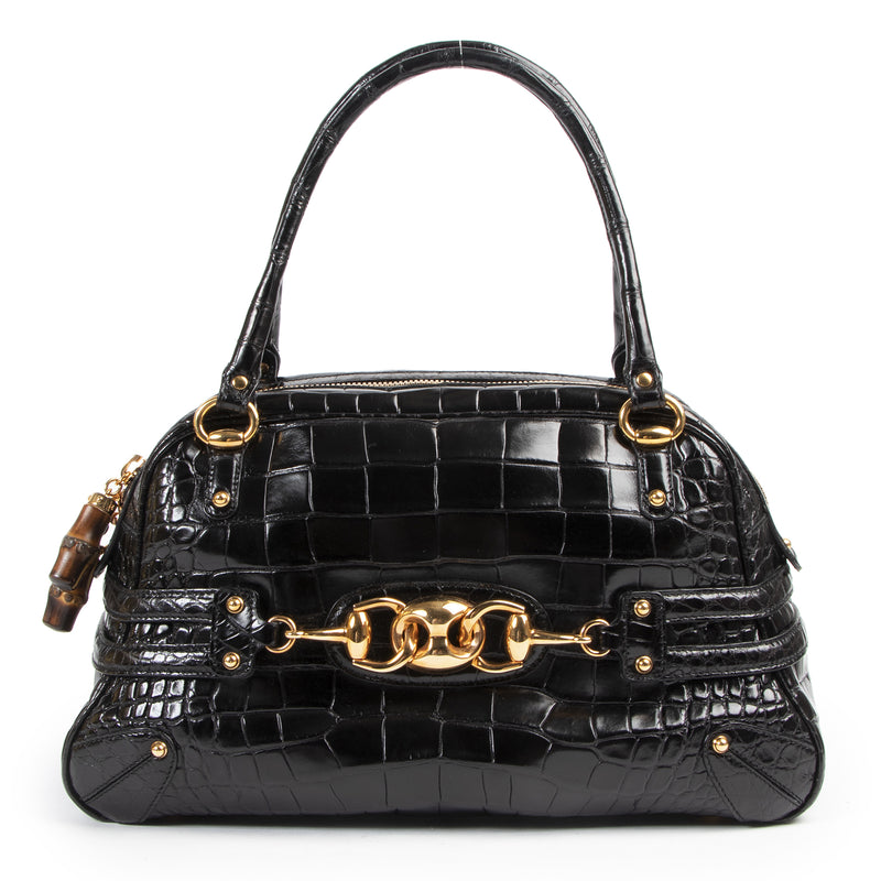 Gucci Black Croco Wave Boston Bag aan de beste prijs bij Labellov tweedehands luxe in Antwerpen