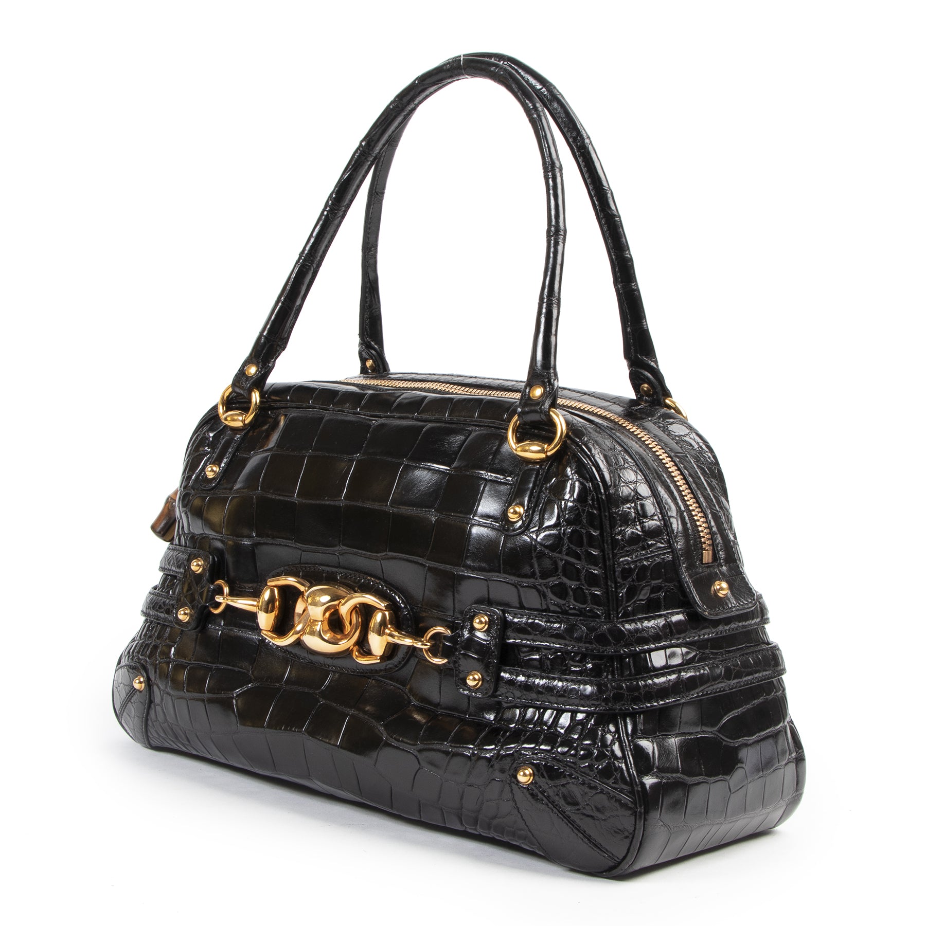 100% authentic exclusive exotic Gucci Black Croco Wave Boston Bag