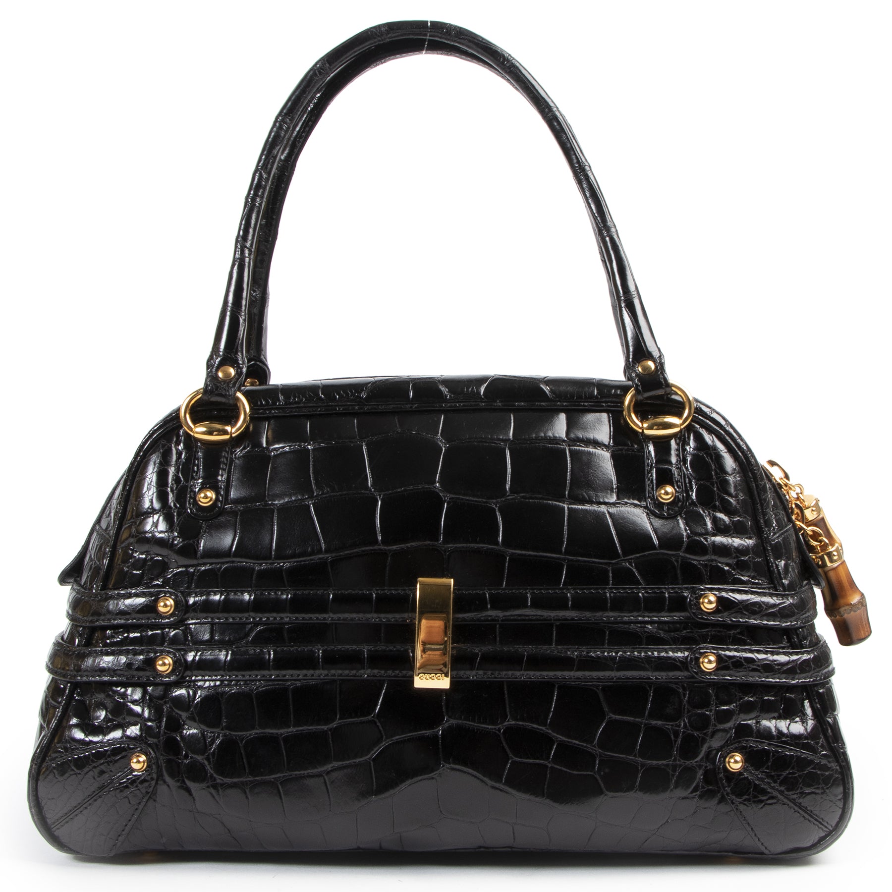buy and sell your authentic designer Gucci Black Croco Wave Boston Bag for the best price