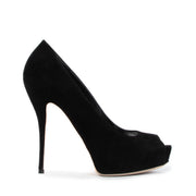 Gucci Black Suede Peep Toe Heels