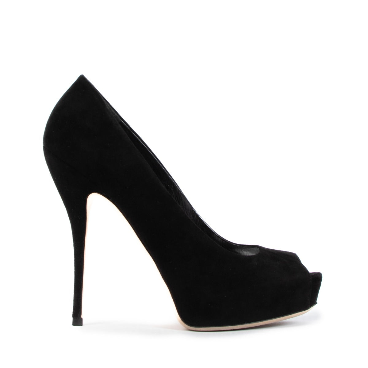 Gucci Black Suede Peep Toe Heels