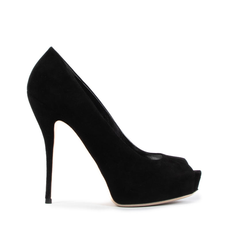 Gucci Black Suede Peep Toe Heels