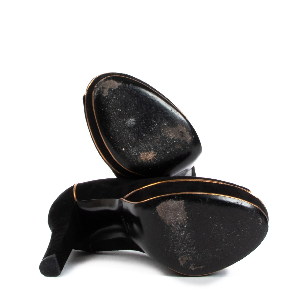 Escarpins à bout ouvert en daim noir et doré Gucci - Taille 39