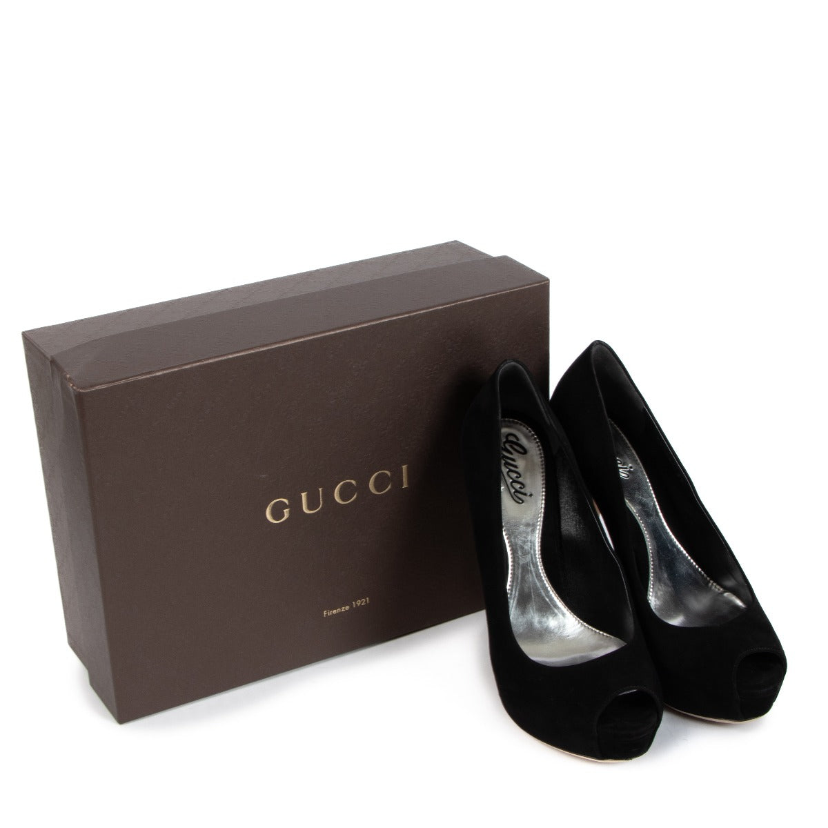 Gucci Black Suede Peep Toe Heels
