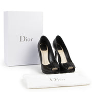 Dior Black Cannage Plaque Peeptoe Pumps - Size 40