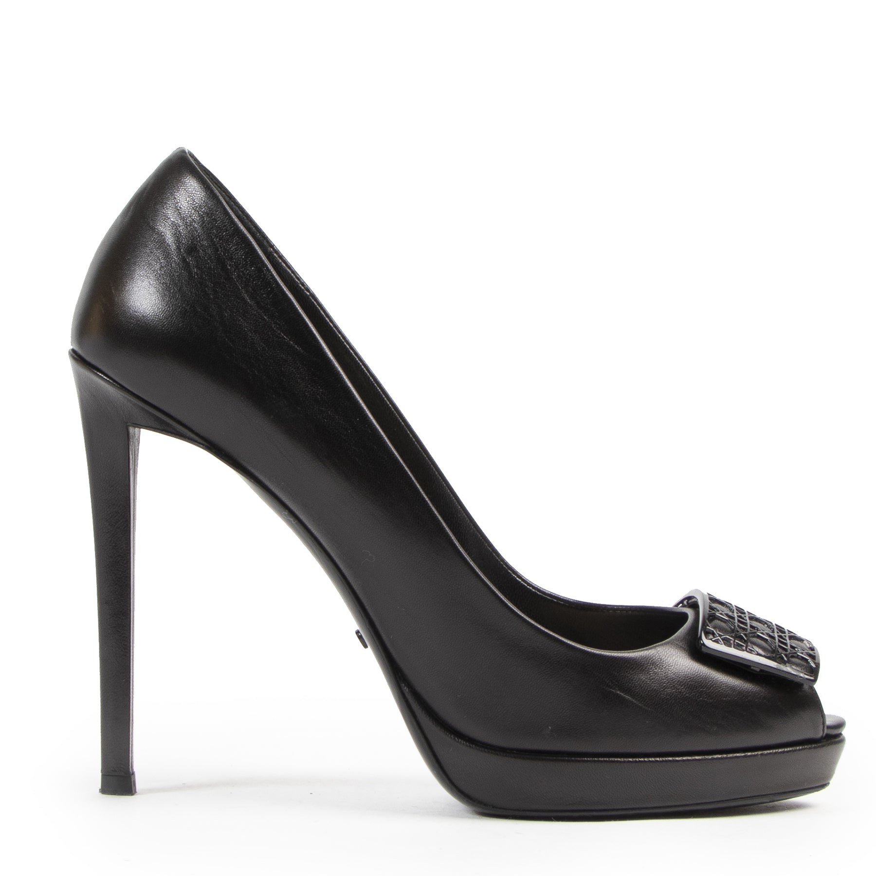 Dior Black Cannage Plaque Peeptoe Pumps - Size 40