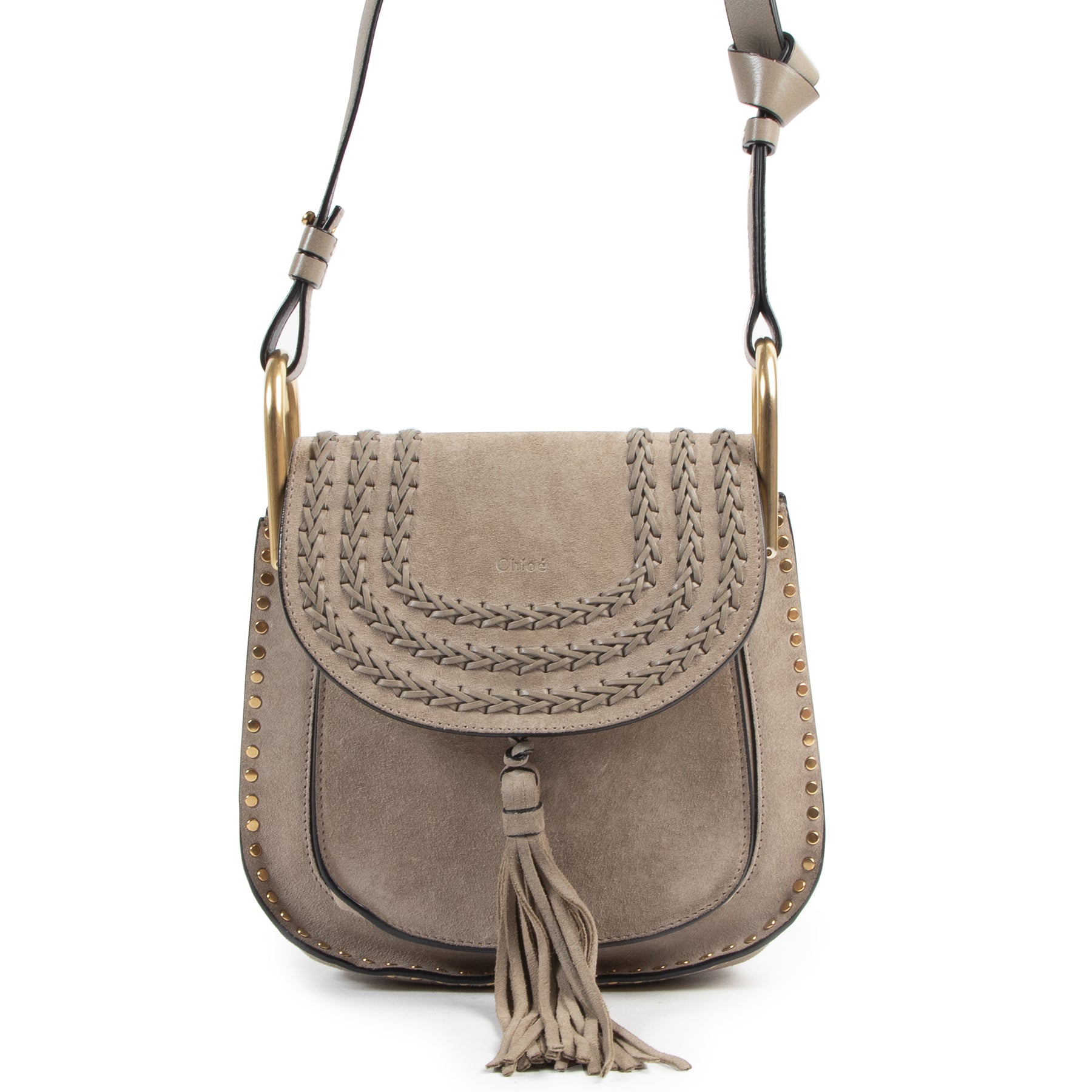 Authentieke Tweedehands Chloé Grey Suede Hudson Small Crossbody Bag juiste prijs veilig online shoppen luxe merken webshop winkelen Antwerpen België mode fashion